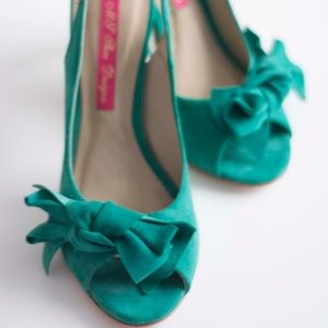 Designer suede slingback peeptoe heels